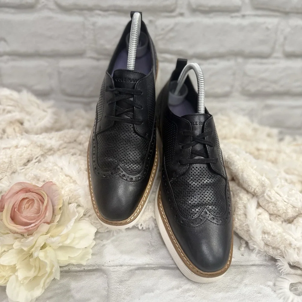 Cole Haan Øriginal Grand Black Platform Wingtip Oxford Shoes Womens Sz 9 B Nice!